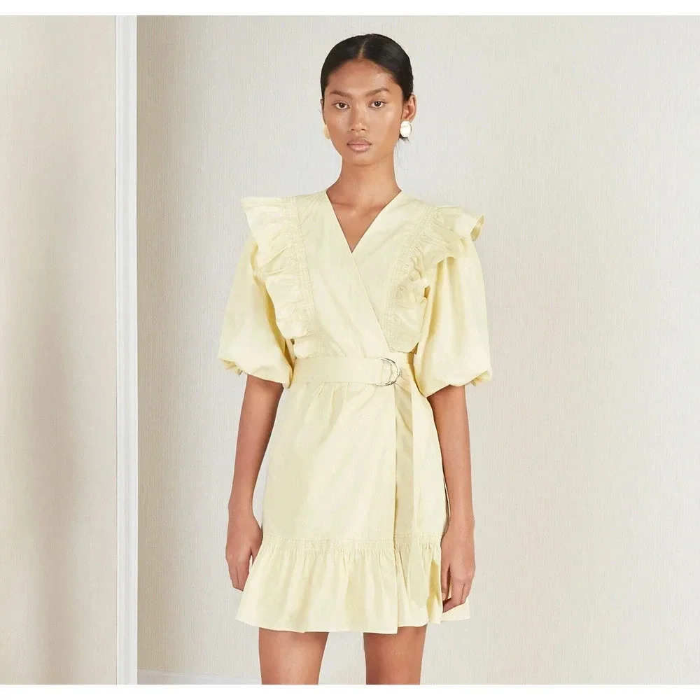 Magali Pascal Anna Wrap Mini Dress yellow Citrine Size S